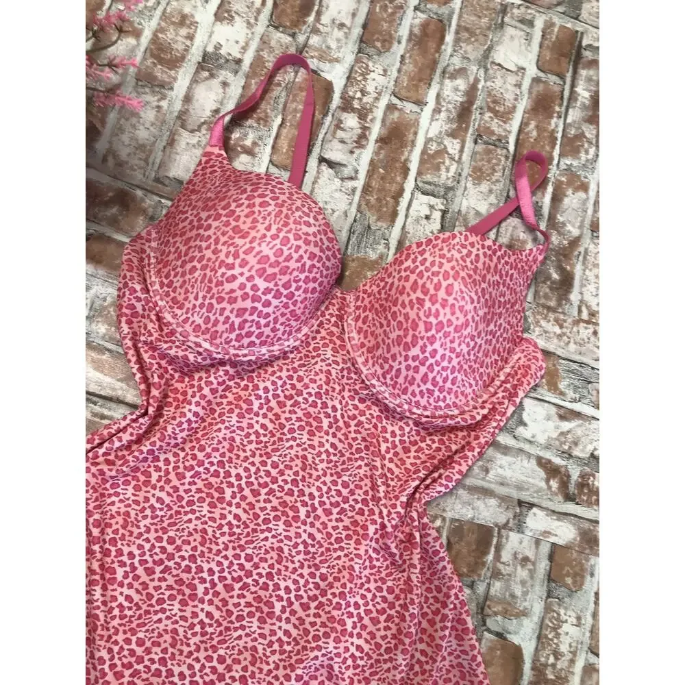 Rampage Strappy Hot Pink Cheetah Print Underwire Cami Top Padded Bra 38C Sensual